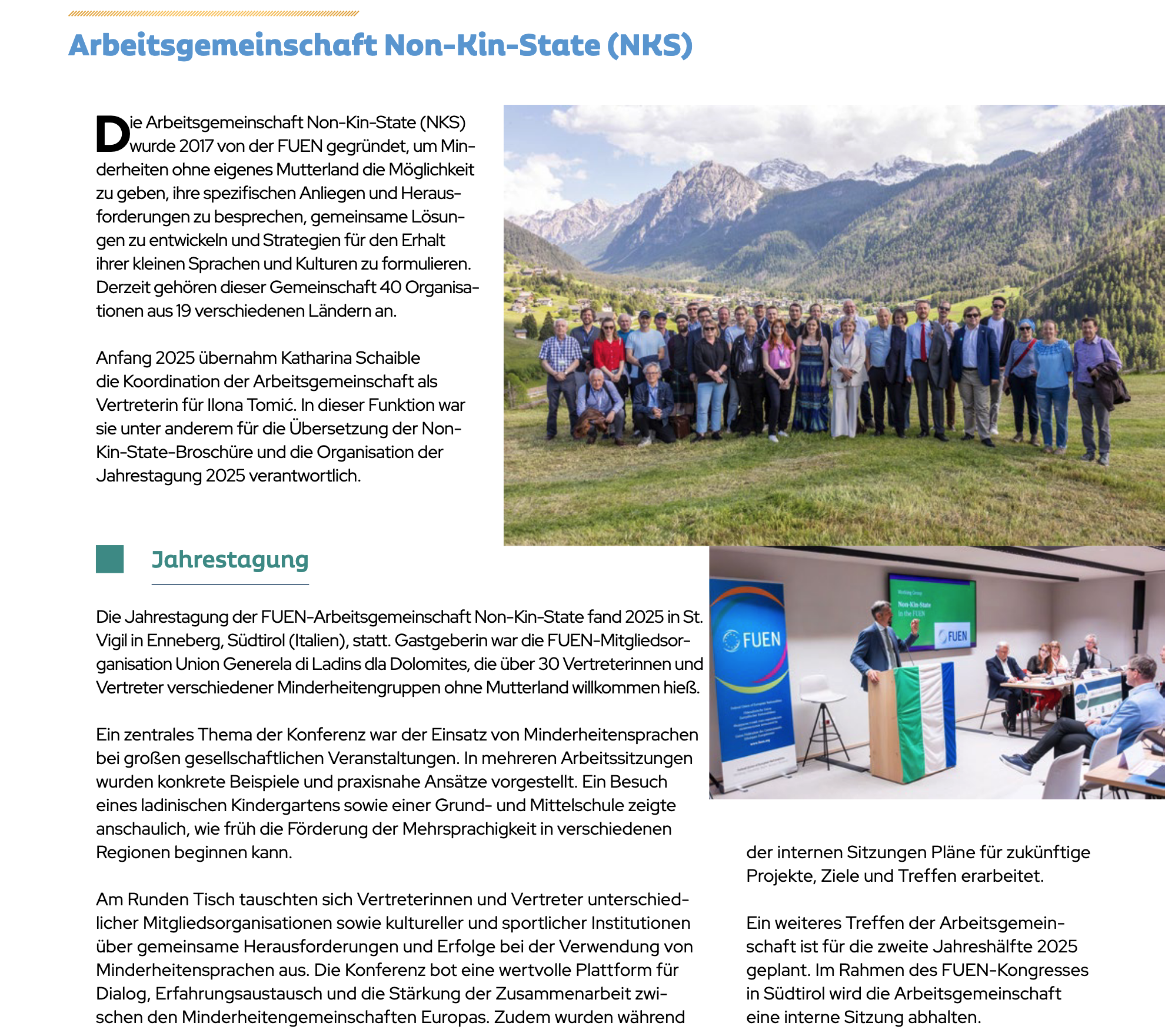 Die Arbeitsgemeinschaft NKS im FUEN-Jahresbericht